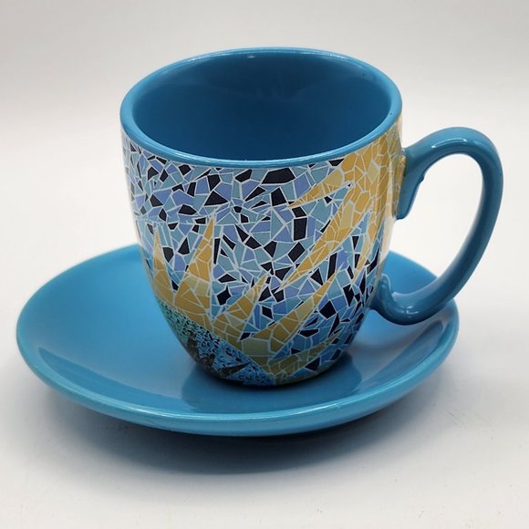 GdP Giordano di Ponzano Italy Modern Cup Saucer Bright Geometric Mosaic Sunburst - Picture 2 of 12